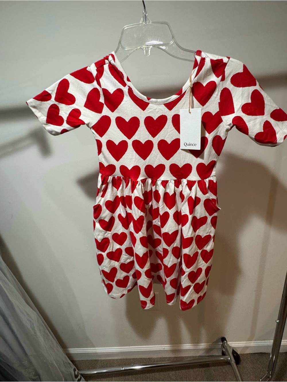 NWT Quince White Dress with Red Heart Print for Kids